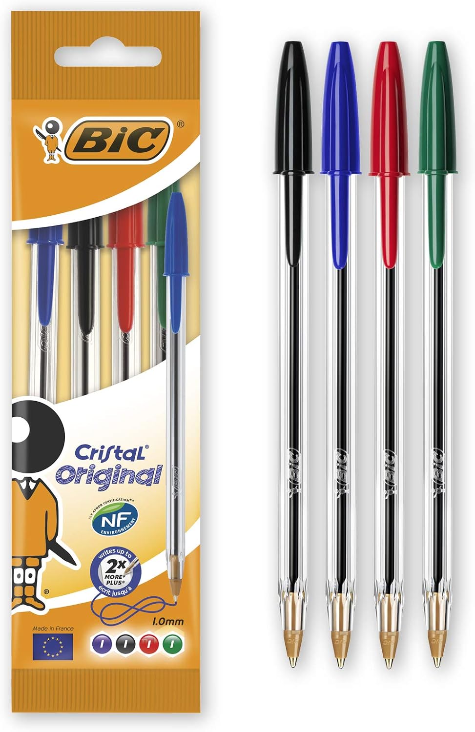 BIC ballpoint pens stacked inside the bulk storage box