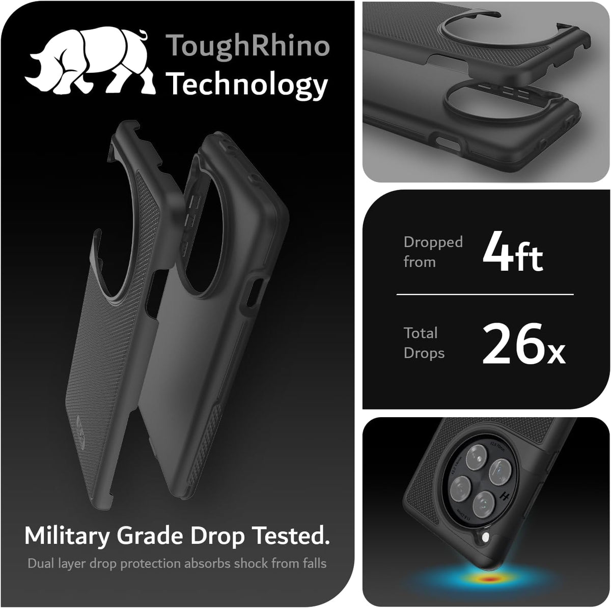TUDIA heavy duty phone case side profile highlighting dual layer construction