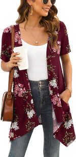 Veryoung Floral Short Sleeve Cardigans for Women Casual Drape Open Front Lightweight Summer Cardigan with Pocket High Low Hem - Image 13