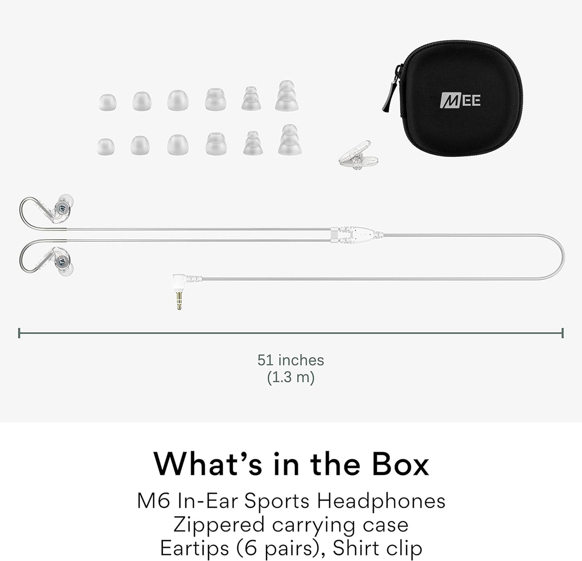 MEE audio M6 package accessories with assorted eartips
