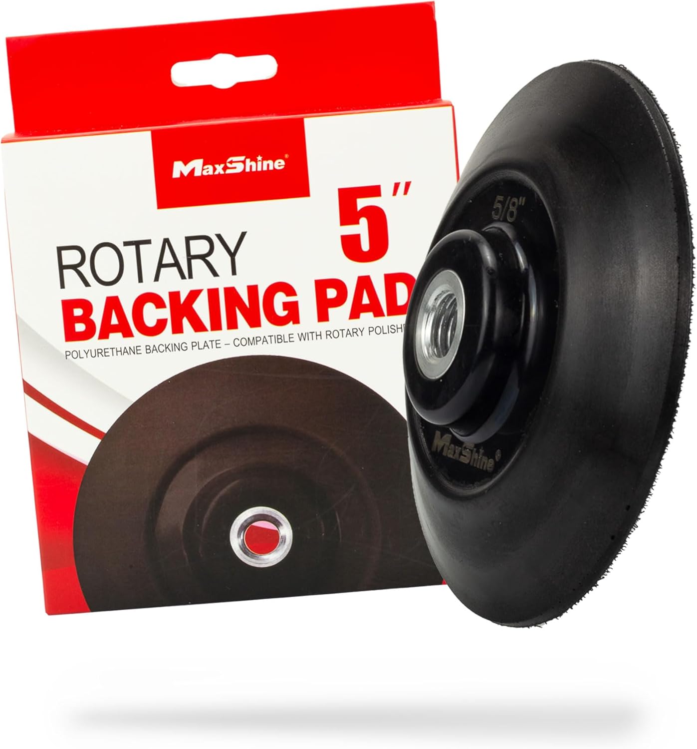 Maxshine 5 inch universal rotary backing pad front view highlighting the strong hook and loop face for car detailing.