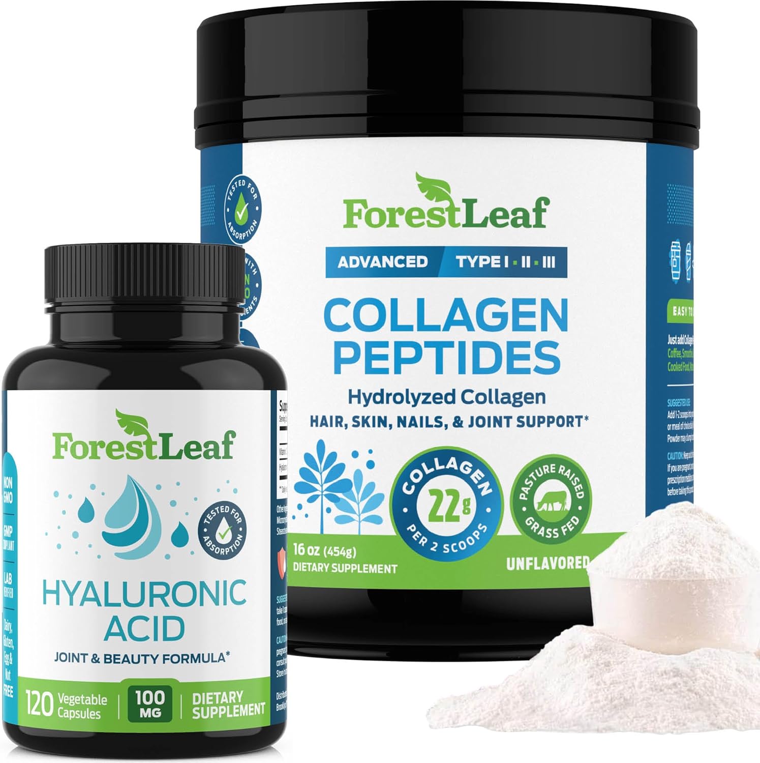 ForestLeaf Multi Collagen Peptides Powder with Hyaluronic Acid - 2-in-1 Supplements: Hyaluronic Acid with Collagen Powder for Skin & Joints - Collagen Protein Powder for Women & Men - Image 1
