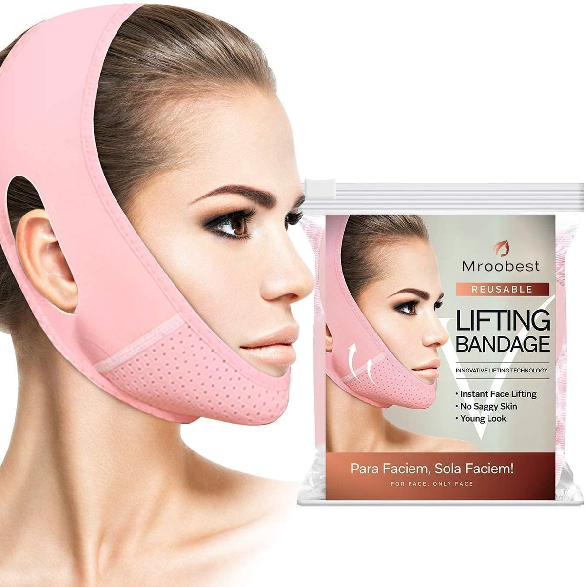 Mroobest Parafaciem reusable V line mask facial slimming strap front view