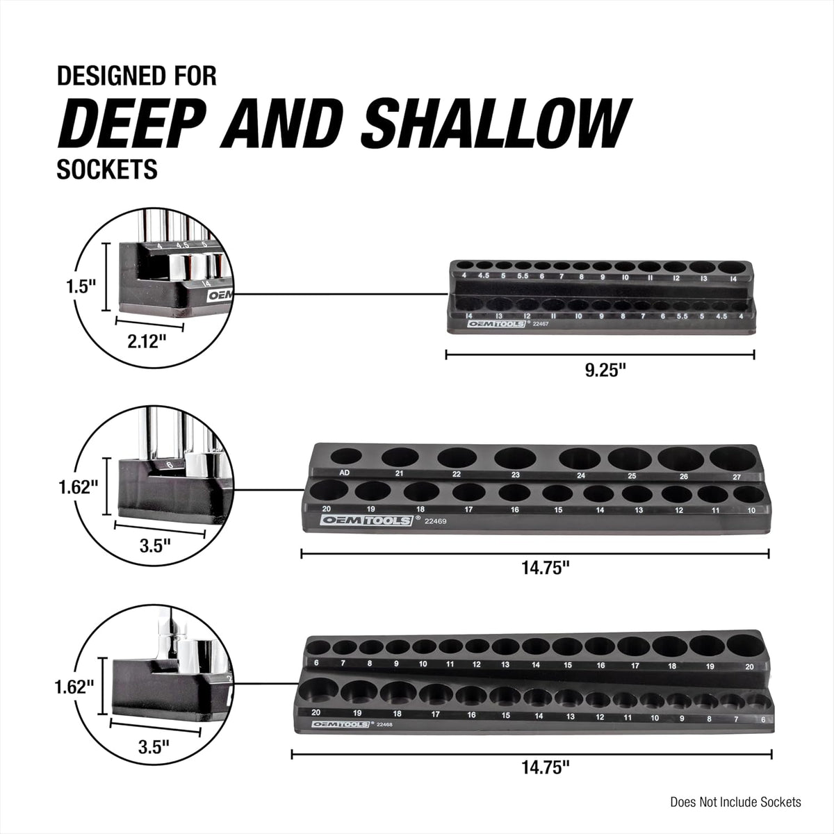 OEMTOOLS 3 piece socket holder holding deep and shallow sockets