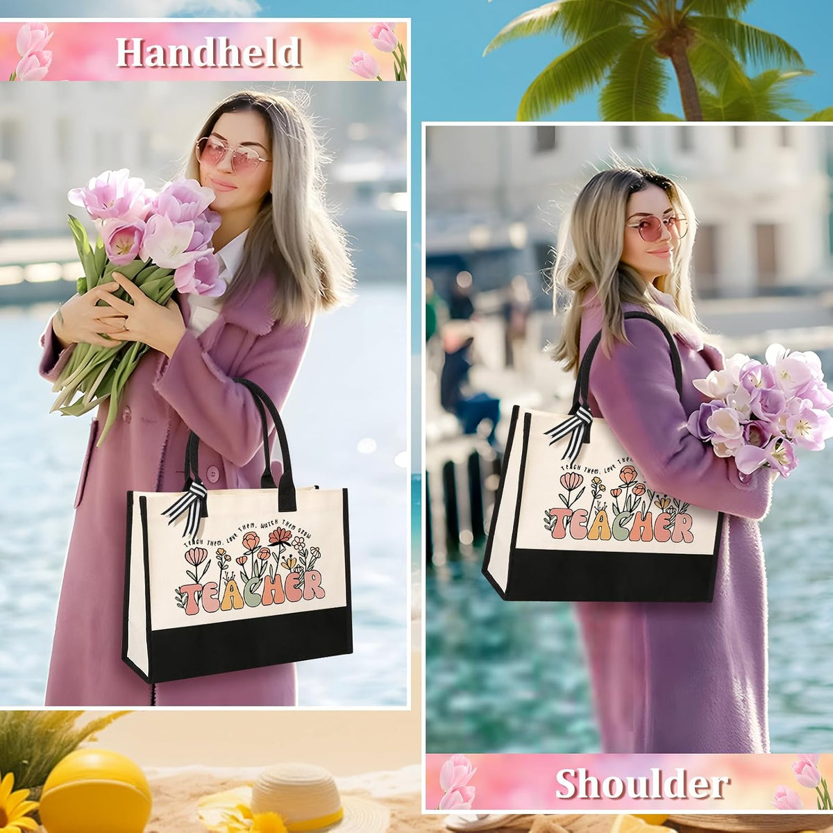 Itotegifts canvas tote bag and matching makeup pouch set