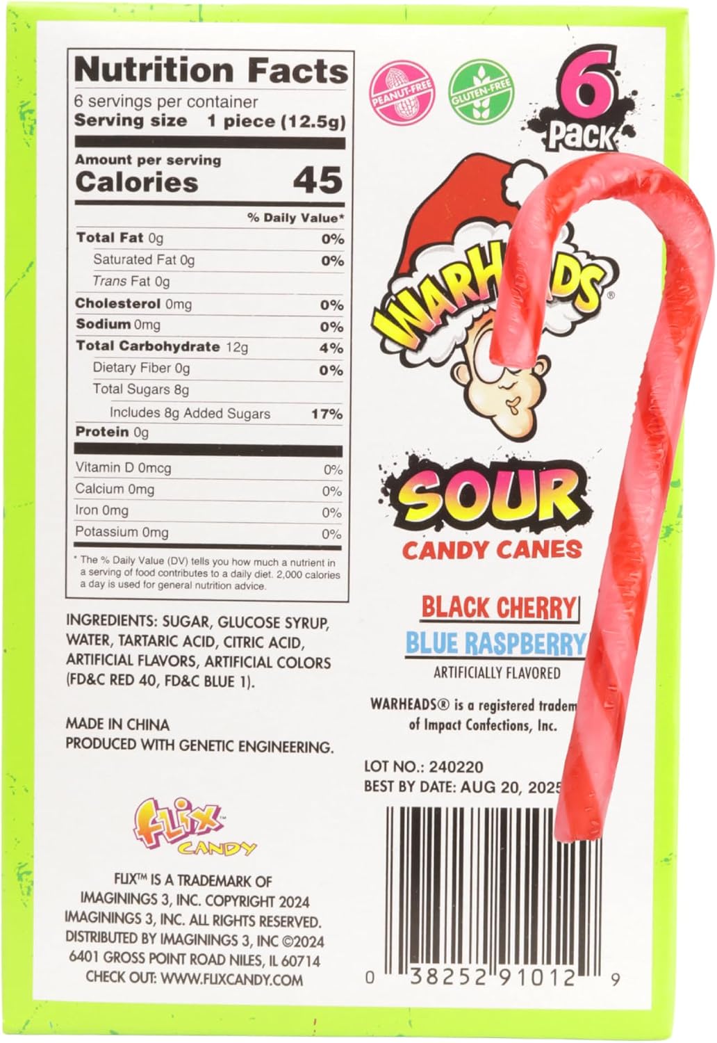 Pack of four sour holiday treats featuring black cherry and blue raspberry graphics.