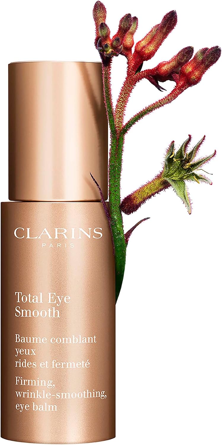 Back label view of Clarins Total Eye Smooth displaying ingredients and usage.