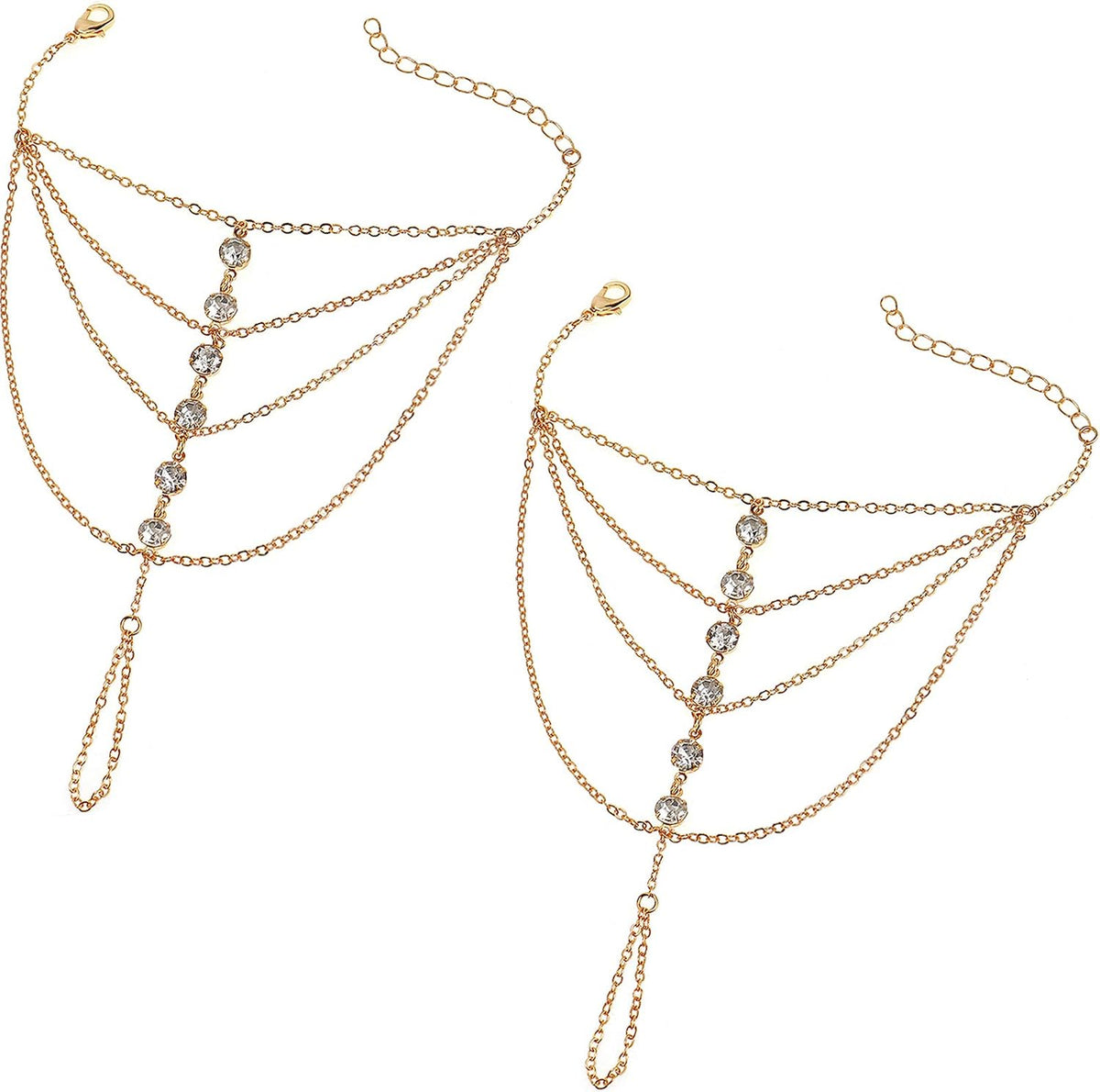 Suyi Finger Ring Bracelet Hand Harness Chain Bracelet Rhinestone Gifts for Women - Image 11