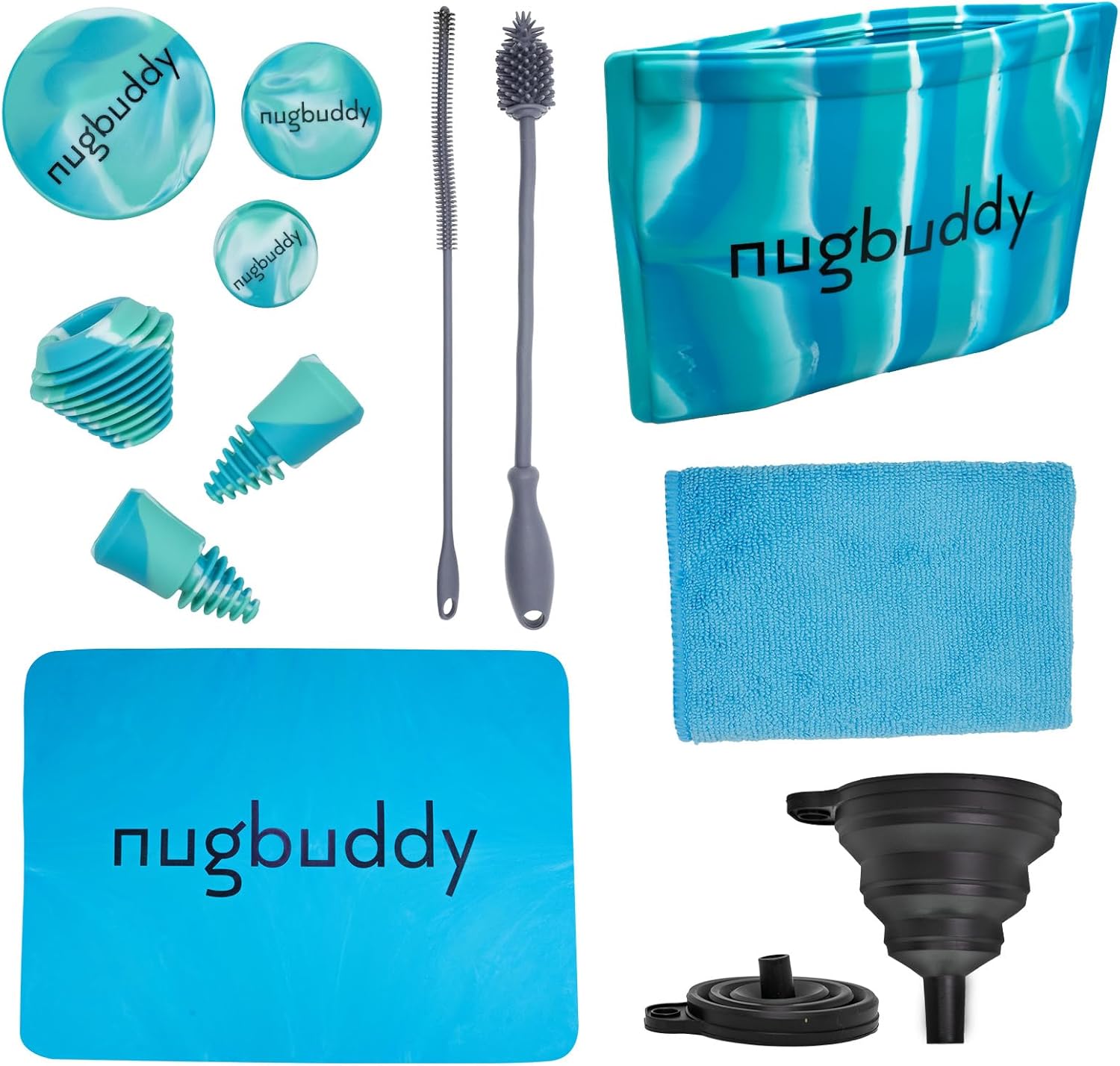 Nugbuddy glass cleaning kit front view showing complete reusable silicone accessories set