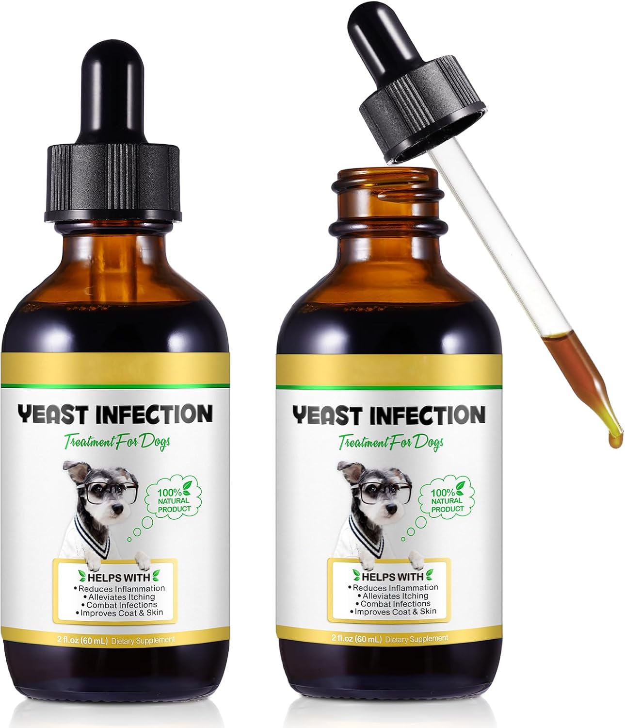 Petpya dog yeast infection treatment front view dropper bottle