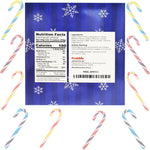 Individually wrapped multicolored rainbow fruit flavored Christmas candy canes on a festive background