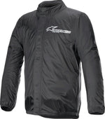Alpinestars Hurricane Rain V2 Jacket front view showcasing the premium black waterproof design and secure front closure system.
