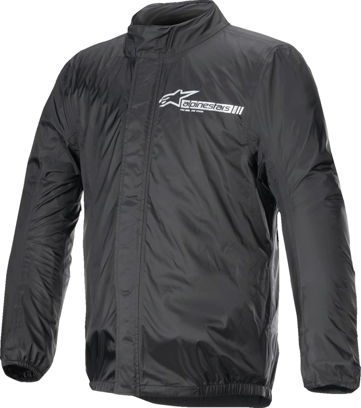 Alpinestars Hurricane Rain V2 Jacket front view showcasing the premium black waterproof design and secure front closure system.
