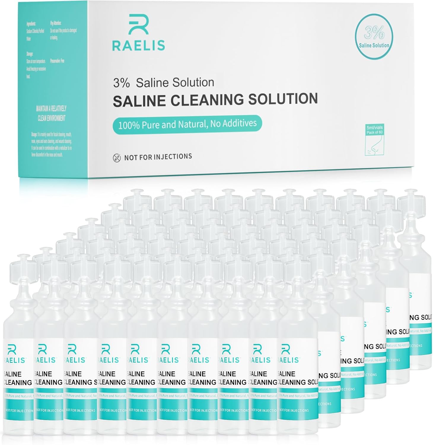Accio Raelis 3 percent saline solution 60 pack front view