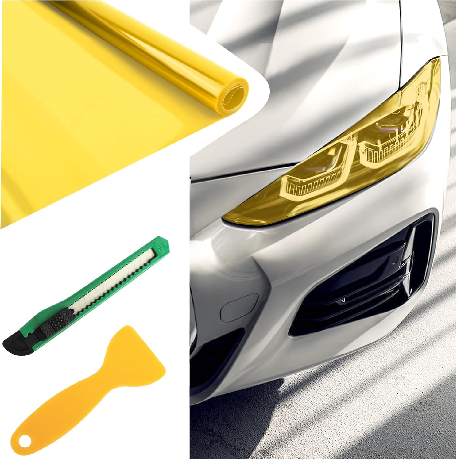 Kifidan yellow car headlight tint film installed on front light