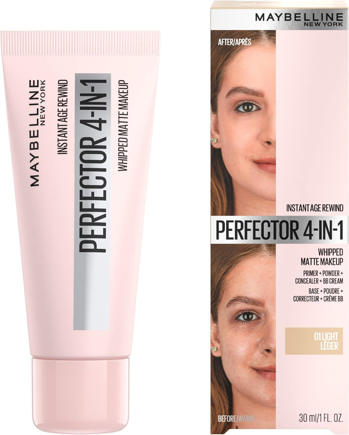 Maybelline 4-in-1 matte makeup tube packaging detail