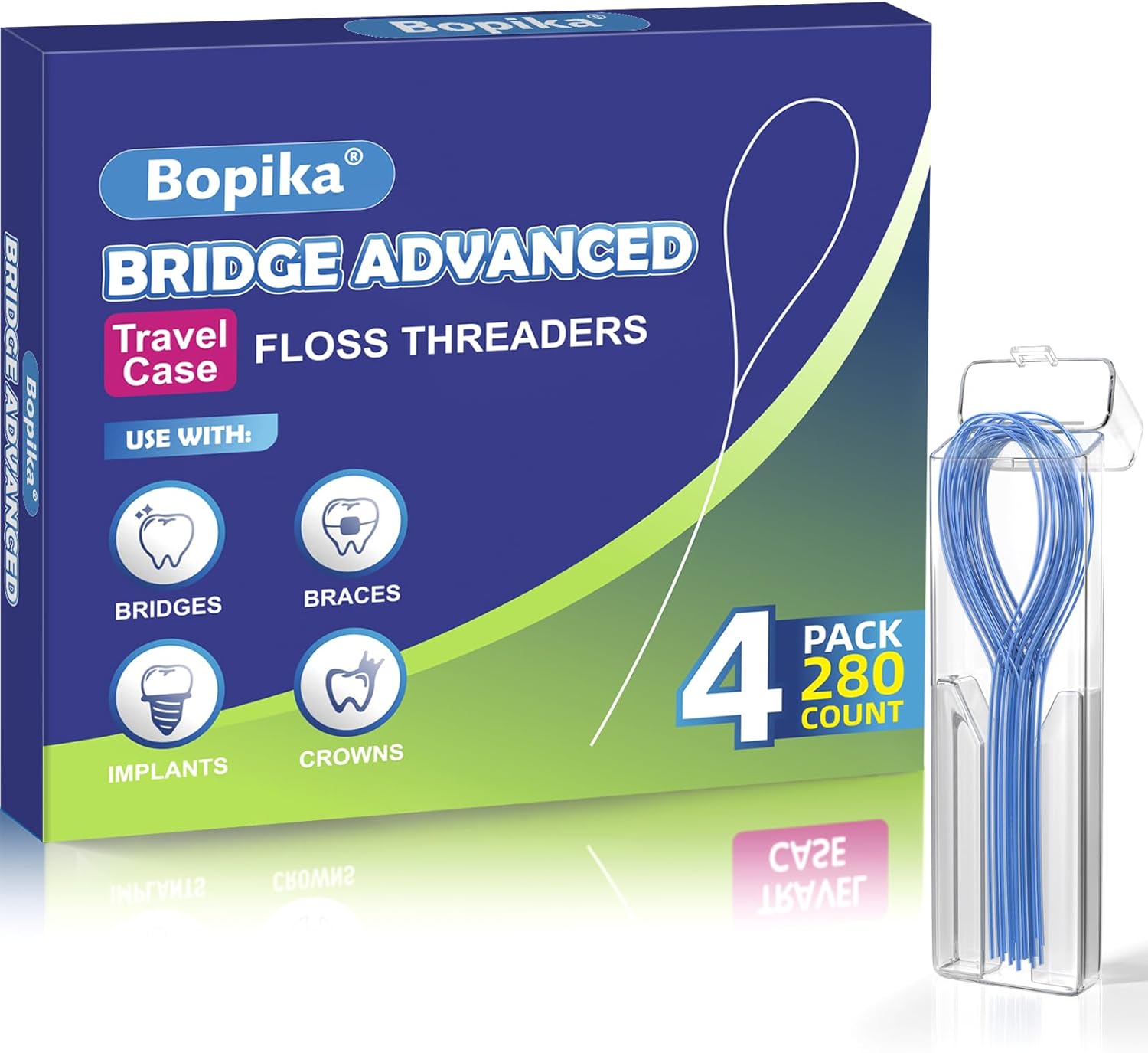 Bopika Floss Threaders Dental Floss for Braces, Bridges, and Implants 280 Count (Pack of 4) - Image 1