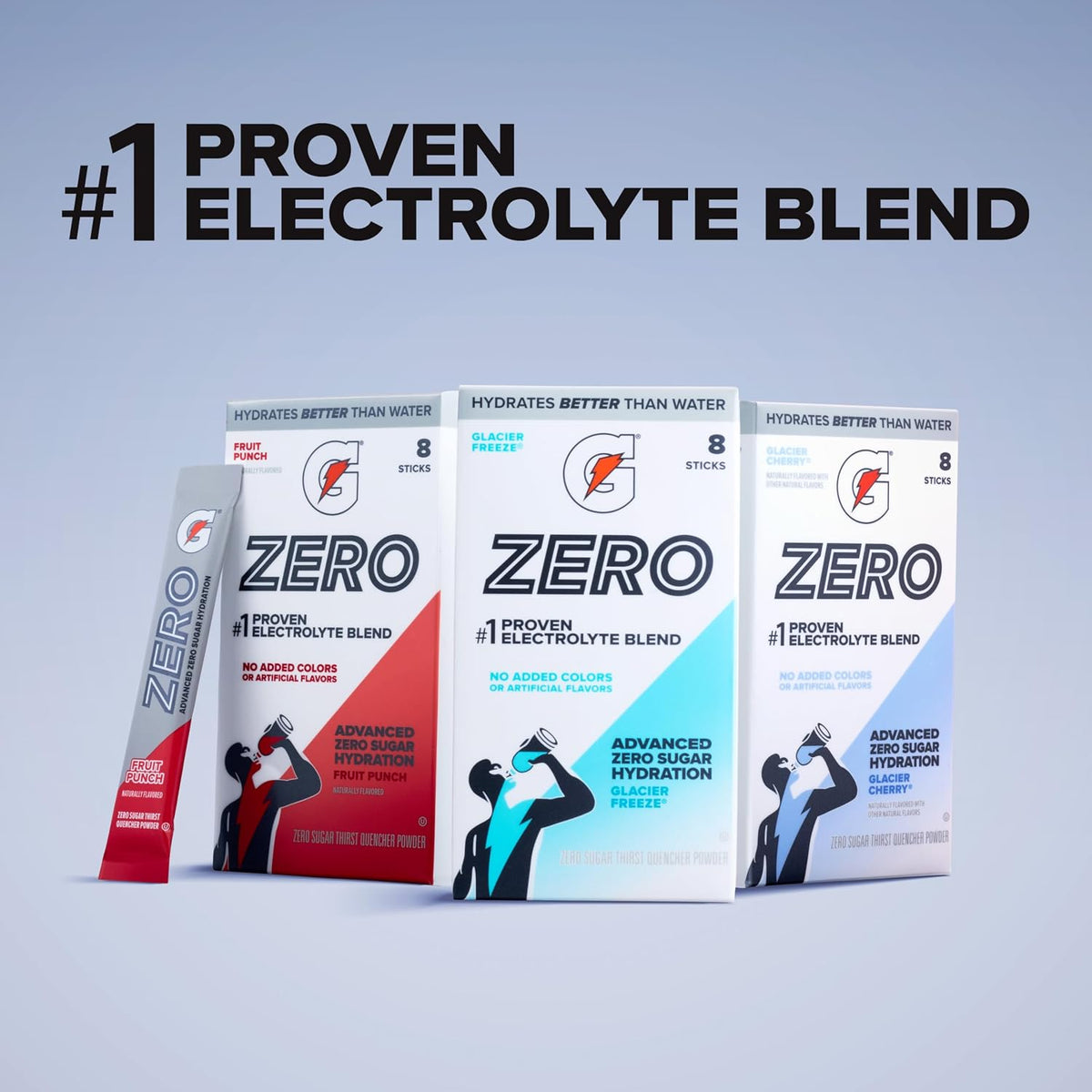 Gatorade Zero Sugar Powder Sticks, Glacier Freeze, Makes 20 fl oz, (8 Pack), Electrolyte Powder Drink Mix for Hydration, Zero Sugar - Image 9