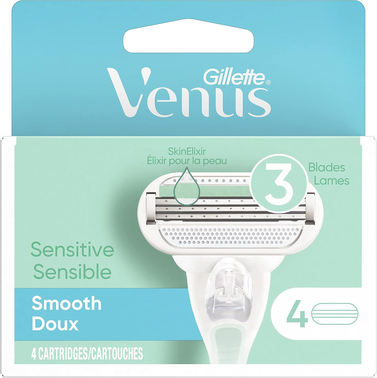Gillette Venus Smooth Sensitive Razor Blade Refill Cartridges front packaging view