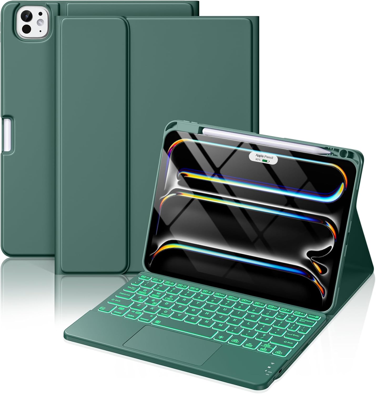 Hamile keyboard case for iPad Pro 11 inch front view showing pine green cover
