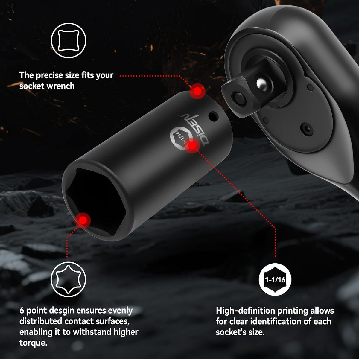 DISEN SAE impact sockets 6 point design