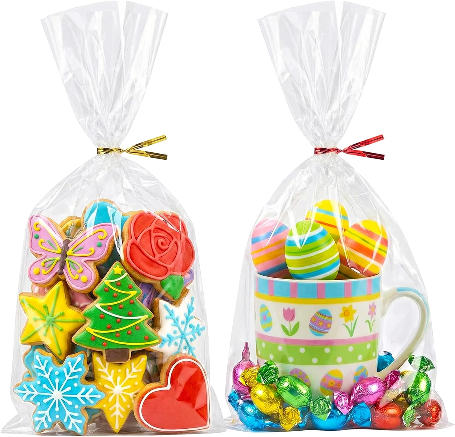 Morepack cello cellophane treat bags 200 pieces front view showing crystal clear plastic packaging