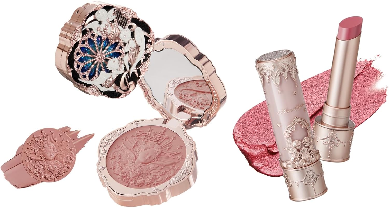 Flower Knows Little Angel Cream Blush and Matte Lipstick Set,Buildable & Blendable Velvety Makeup,Soft Long-Lasting Cute Make Up(Blush 04 Rose Ashes + Lipstick C05 Choir) - Image 1