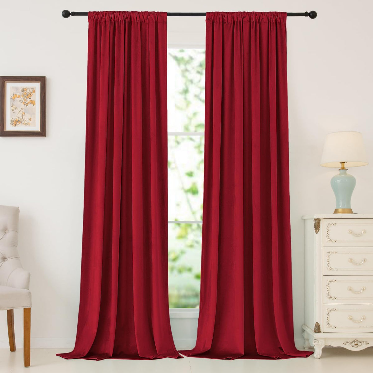 nanbowang Black Velvet Curtains - 52"x 54" Soft Rod Pocket Thermal Insulated Window Treatment for Bedroom Living Room Light Filtering Drapes 2 Panels - Image 15