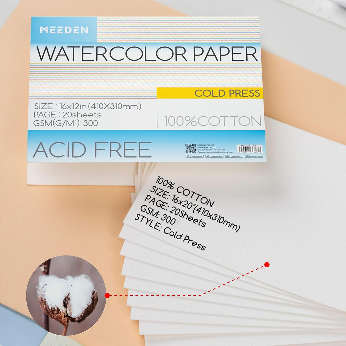 MEEDEN 100 percent cotton art pad side profile