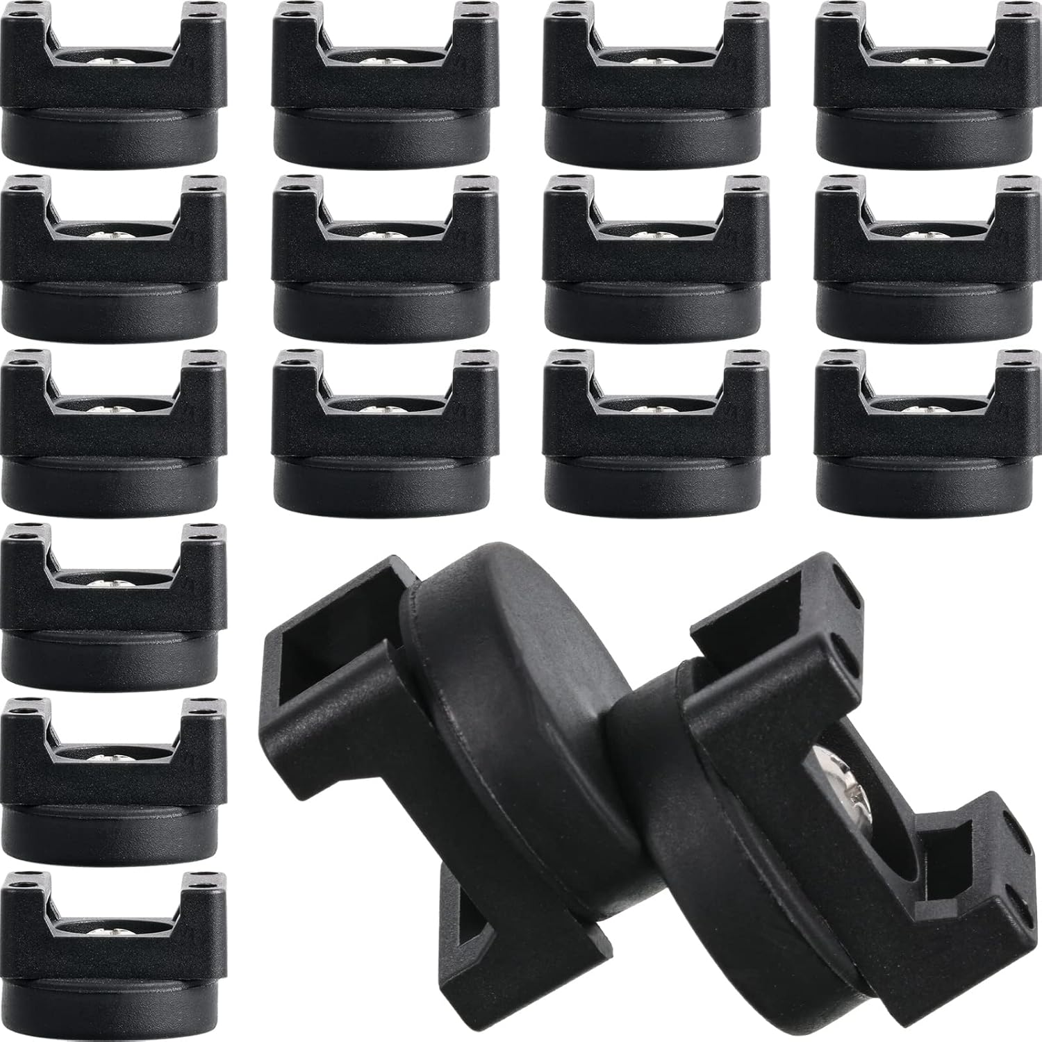 Yookeer magnetic cable zip tie base 15 pieces pack front view showing the black rubber coated magnetic underside