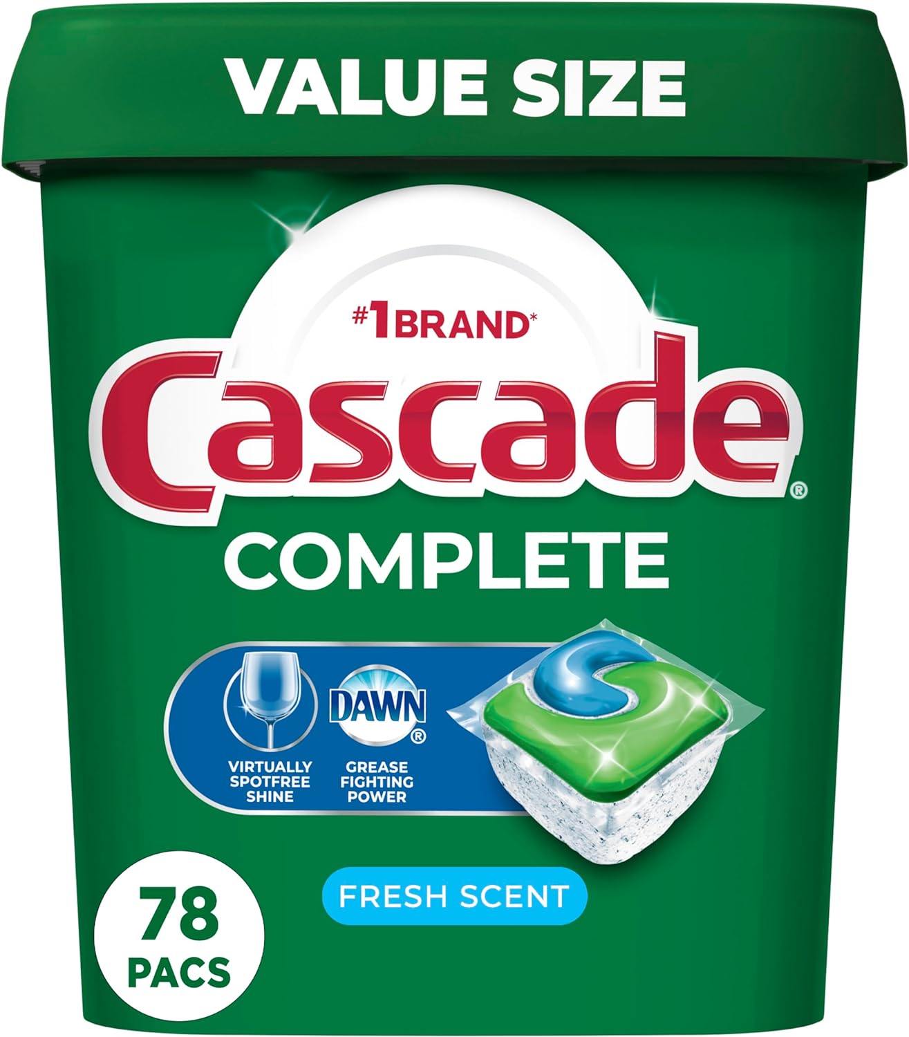 Cascade Complete Dishwasher Pods - Fresh Scent ActionPacs, Dishwasher Detergent, Dishwasher Soap, Detergent Pods, 78 Count - Image 1