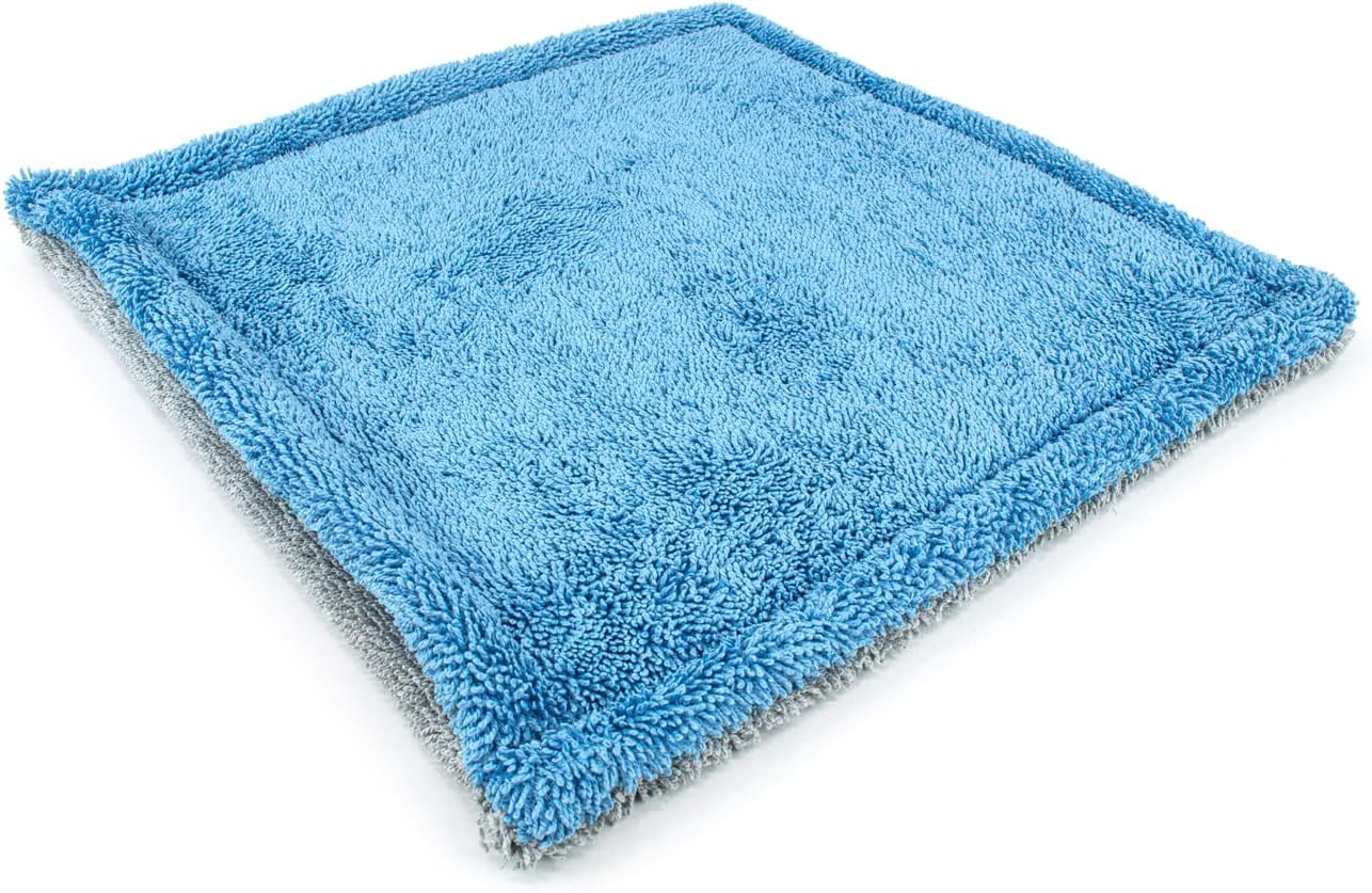Autofiber Dreadnought drying cover front view showcasing blue and gray twisted loop microfiber weave.