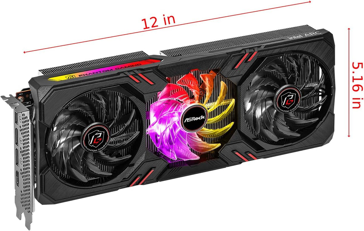 ASRock Intel Arc A770 triple-fan cooling system angle