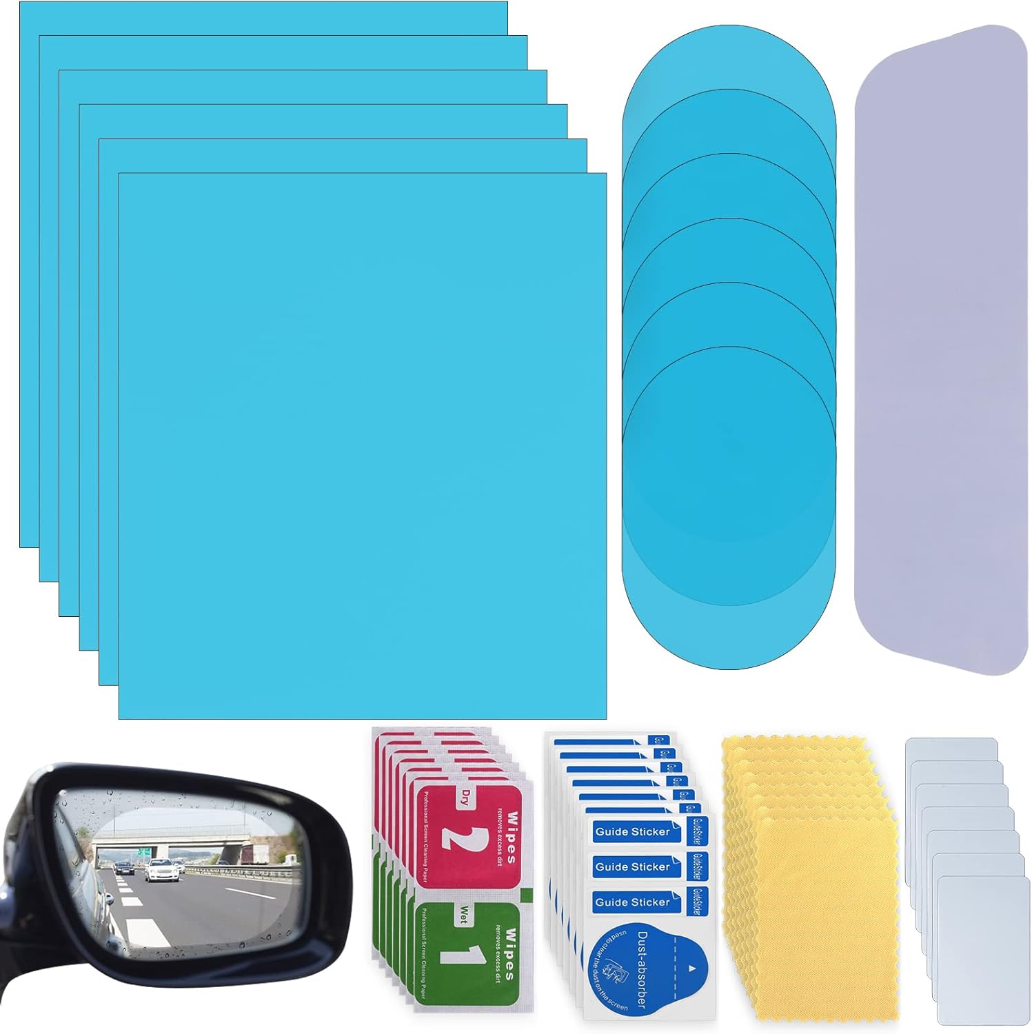 LeeLoon car rearview mirror protective film pack front view showing the complete twenty piece kit