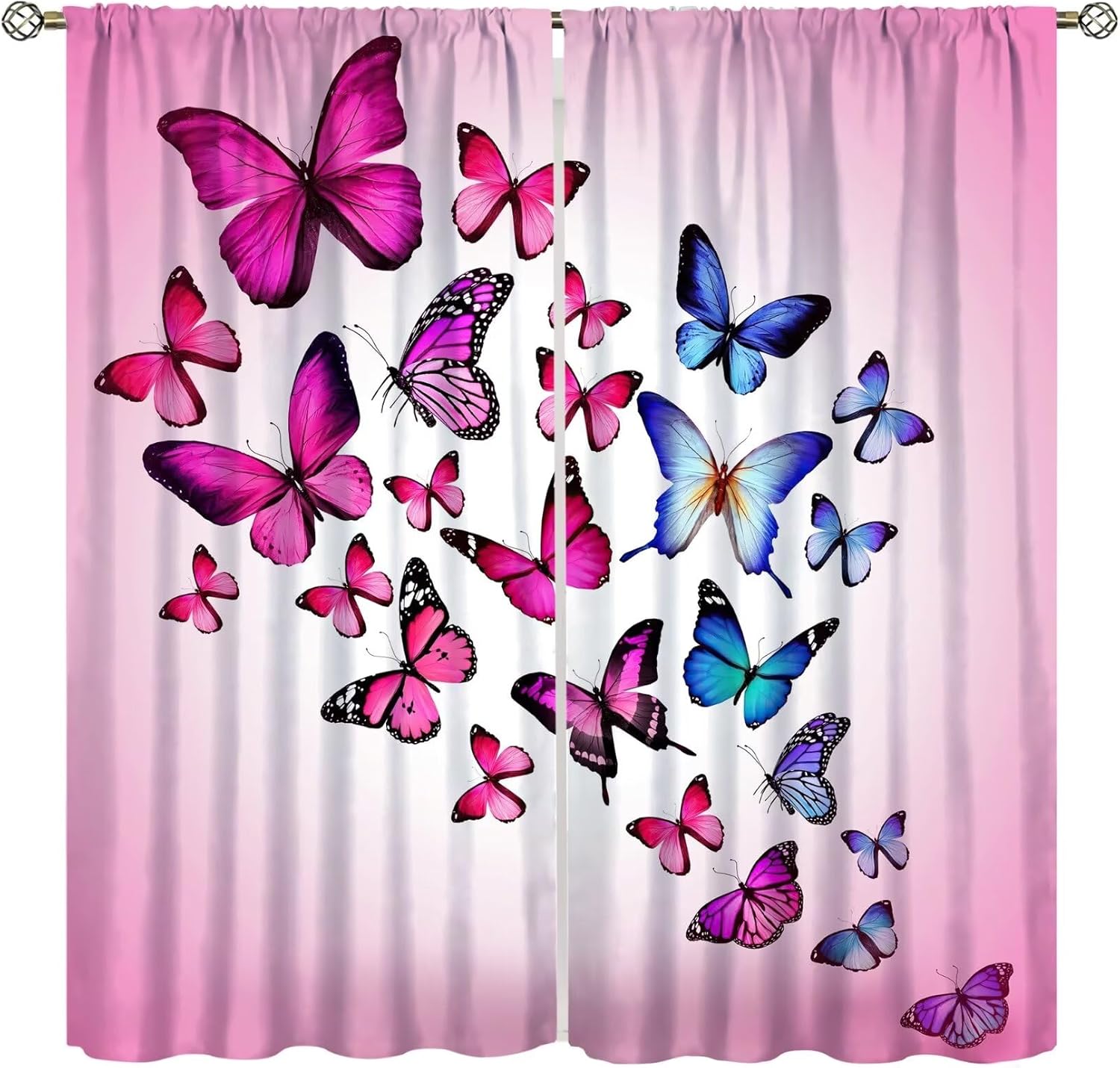 Yearn Jear butterfly curtains front view pink window drapes for girls nursery