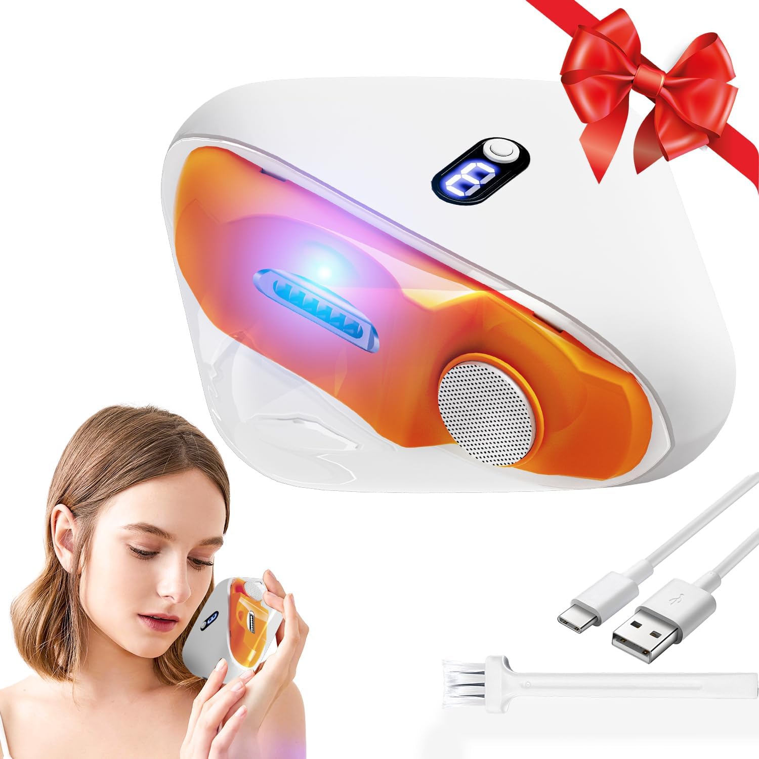 ValueVibes automatic electric nail clipper front view showing dark orange and white apple shaped design