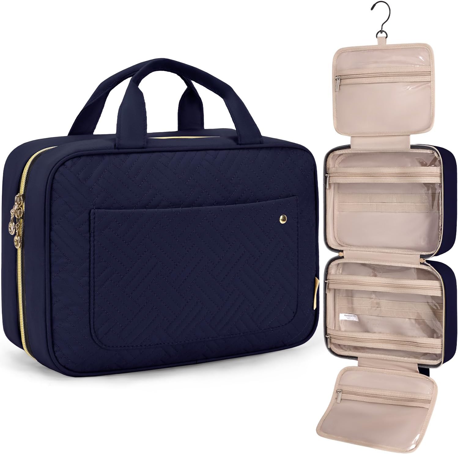Bagsmart toiletry bag front view with hanging hook