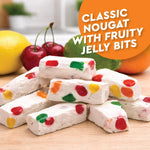 Nostalgic sweet treats with mixed fruit jelly cubes close up