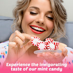 Bulk peppermint hard candy pieces filling a glass office reception bowl
