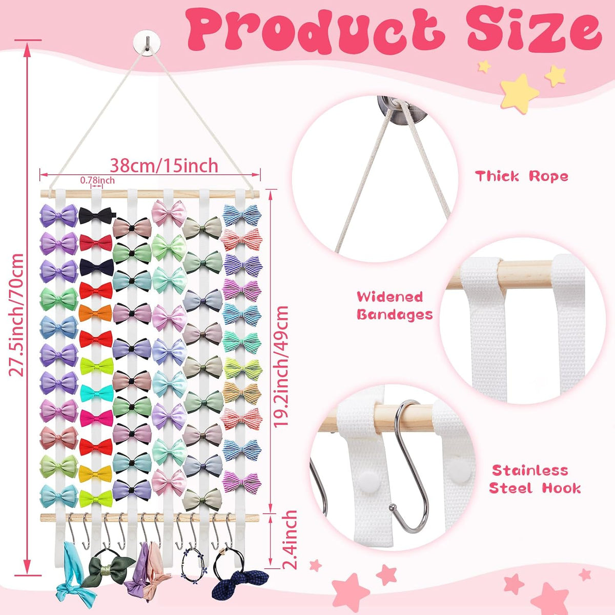 Qunclay hanging bow organizer wooden top detail