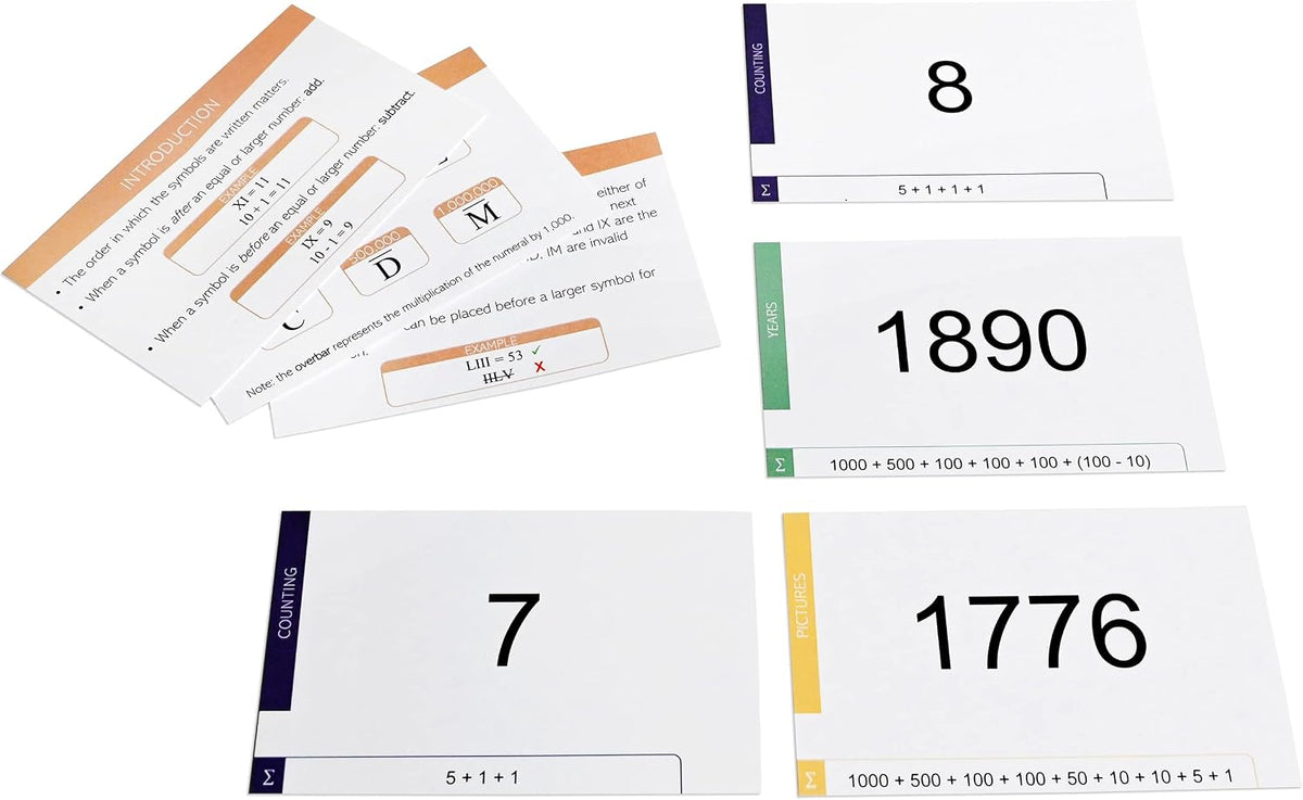 Medium size USA-imported Roman numeral study cards stack