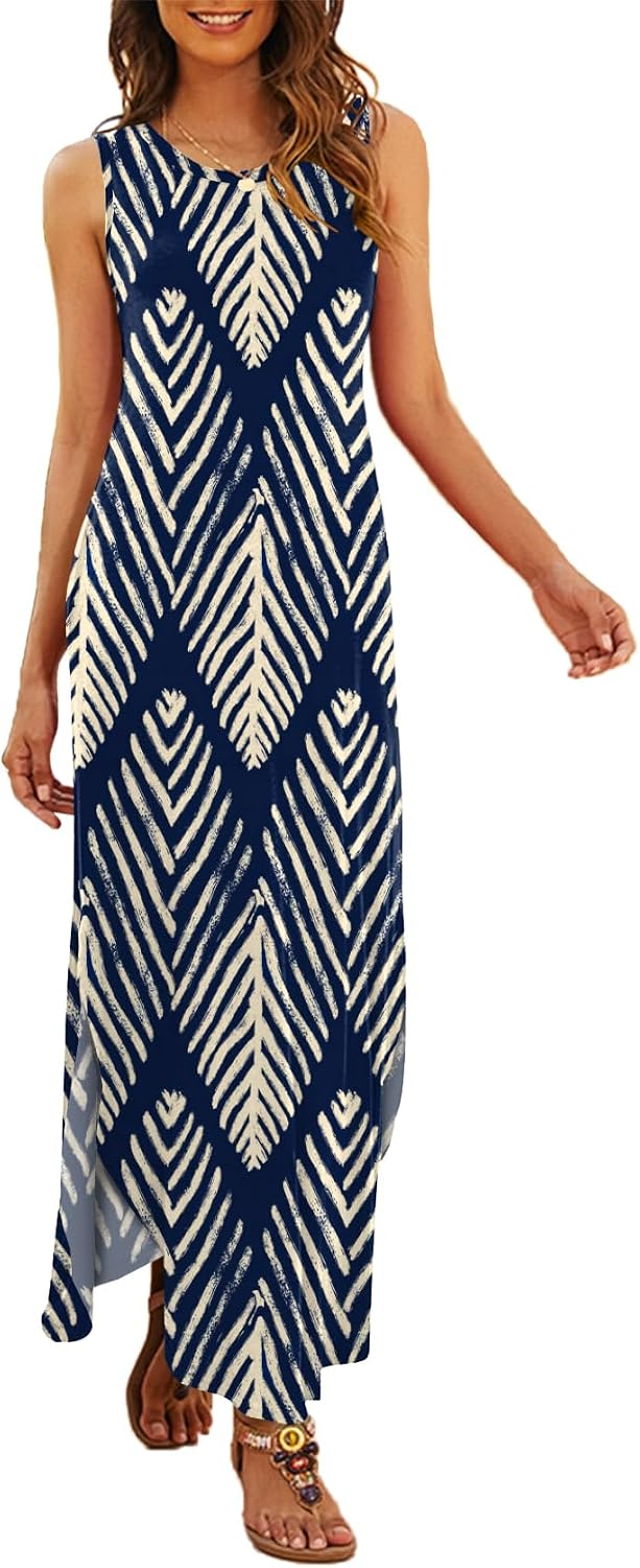 Hount Women's Casual Summer Sleeveless Dress Loose Split Maxi Dresses with Pockets - Image 15