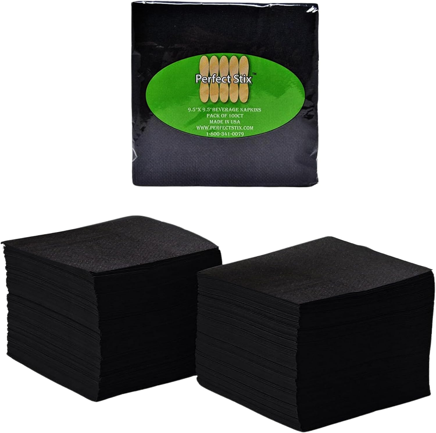 Perfect Stix 2 Ply Black Napkin front view 100 count pack