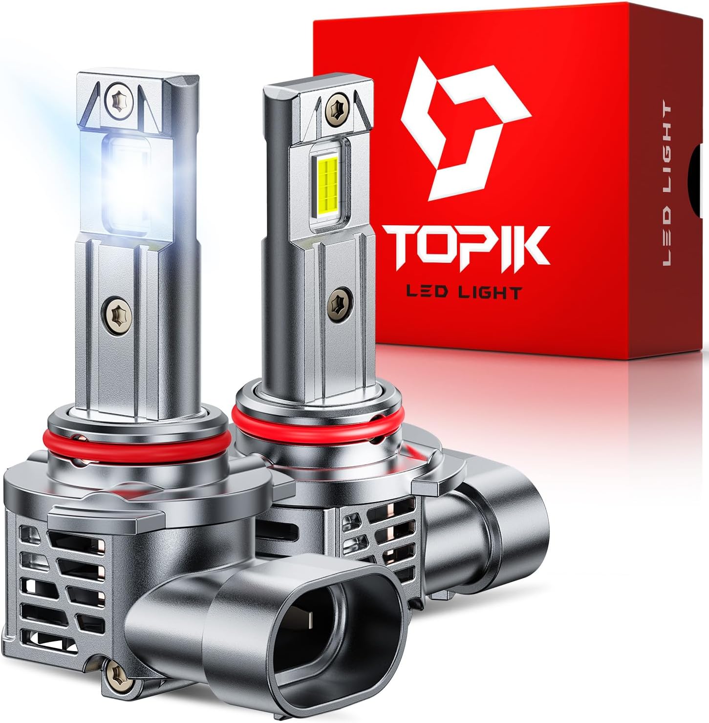 TOPIK 9005 LED headlight bulbs front view showing premium CSP chip placement