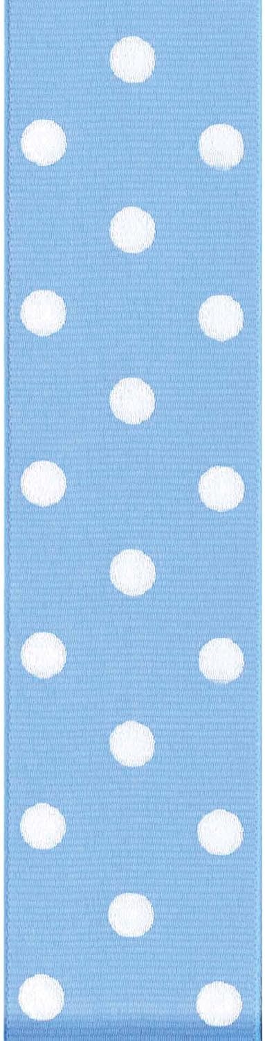 Offray Grosgrain Polka Dot Craft Ribbon, 1 1/2-Inch x 9-Feet, Blue - Image 1