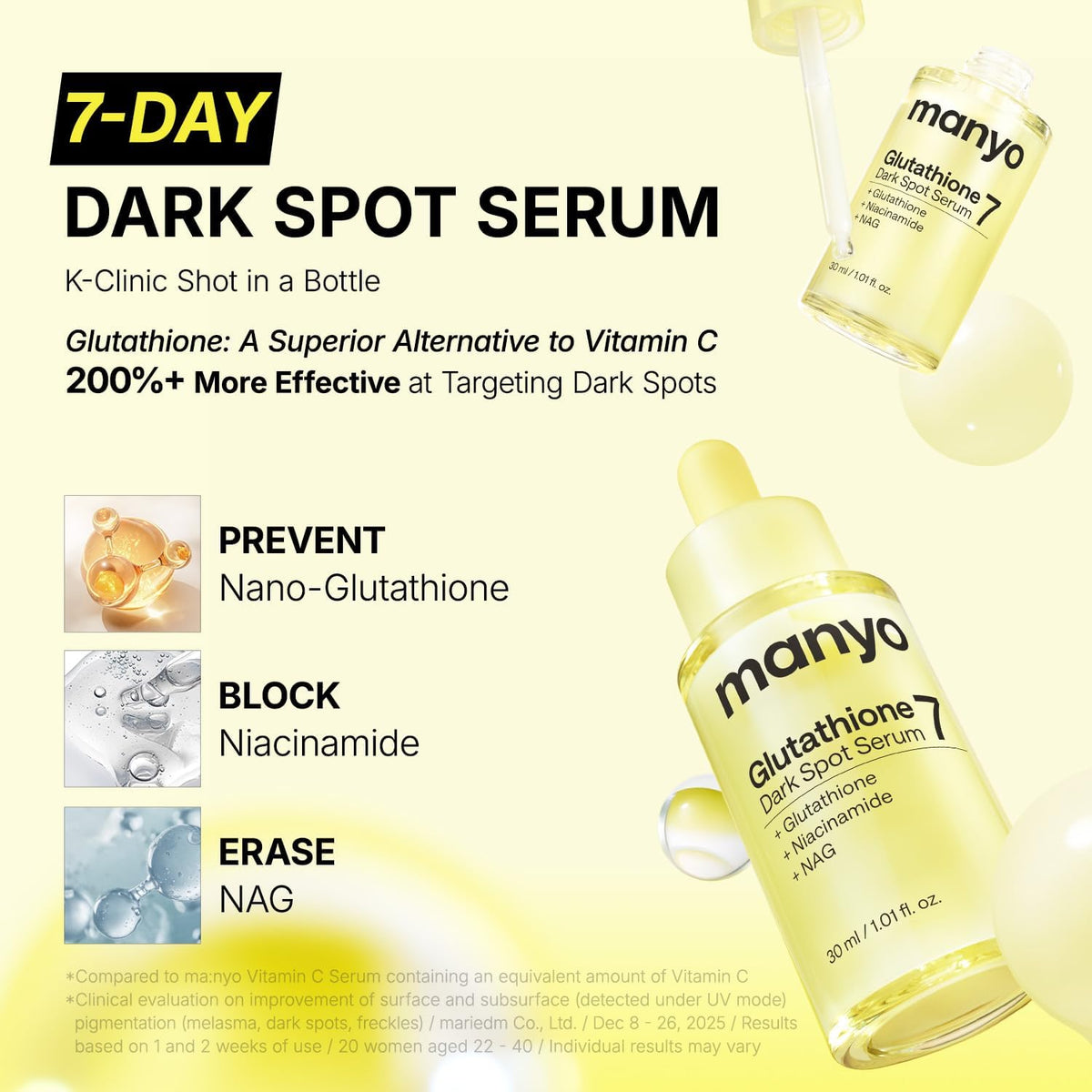 Manyo Glutathione 7 Dark Spot Serum applicator and dropper
