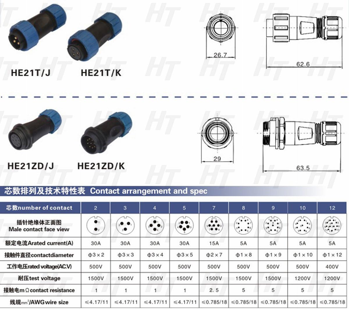 HangTon HE21 9 Pin Waterproof Connector assembled set for outdoor applications
