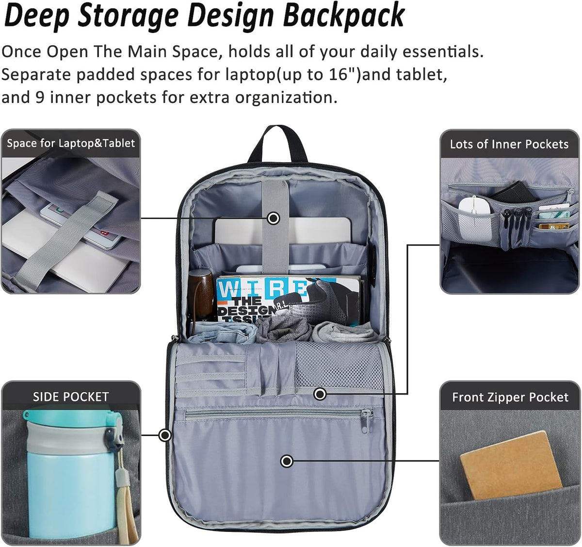 MAXTOP laptop backpack side profile showing water-resistant fabric