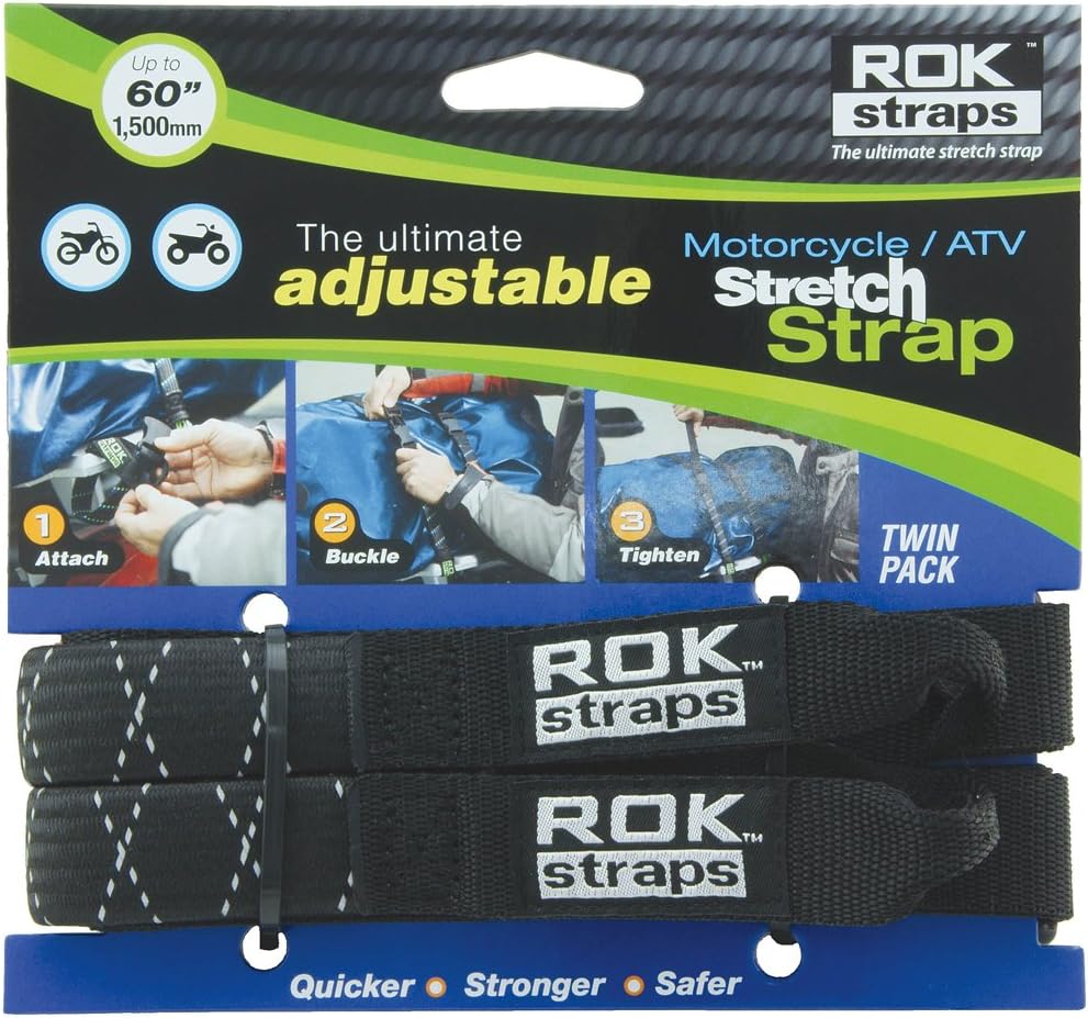 Rok Straps motorcycle cargo strap black reflective front view