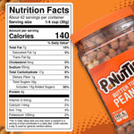 Side angle of Adams and Brooks P-Nuttles jar displaying the rich glazed toffee peanut confections inside.